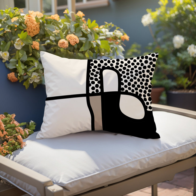 Coussin lombaire réversible intérieur / extérieur Jai Abstract, H 14 po x l 20 po, Blanc cassé / blanc