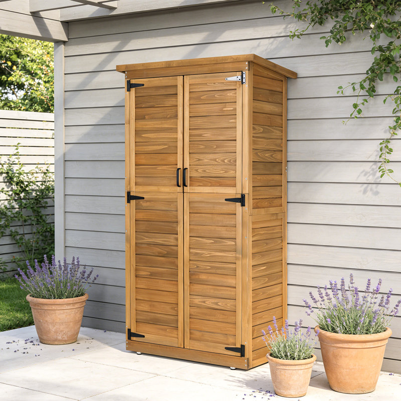  Wood Outdoor Storage Shed, 65.47" Tall Cabinet with 2 Adjustable Heavy Duty Shelves, Weatherproof Garden Tool Organizer for Patio, Lawn, Backyard & Pool Supplies