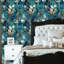 Papier peint adhésif peler et coller en PVC, revêtement mural auto-adhésif amovible avec imprimé floral de fantaisie luxueux et feuillage botanique, imperméable pour la décoration intérieure - rouleau