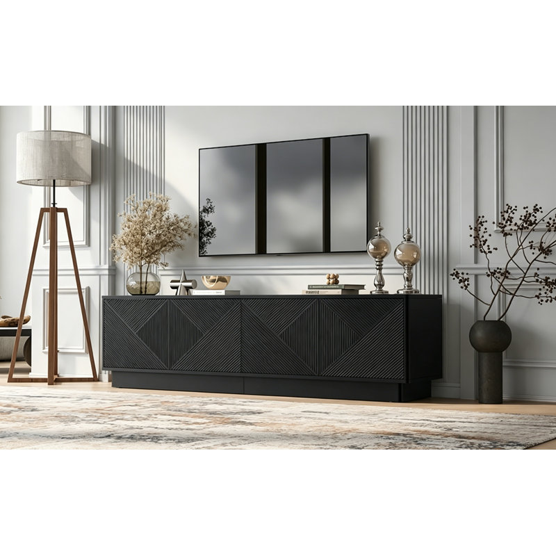 Armoire élégante à 4 portes U-Can avec design ondulé, tablettes réglables et lumières décoratives à DEL, Noir
