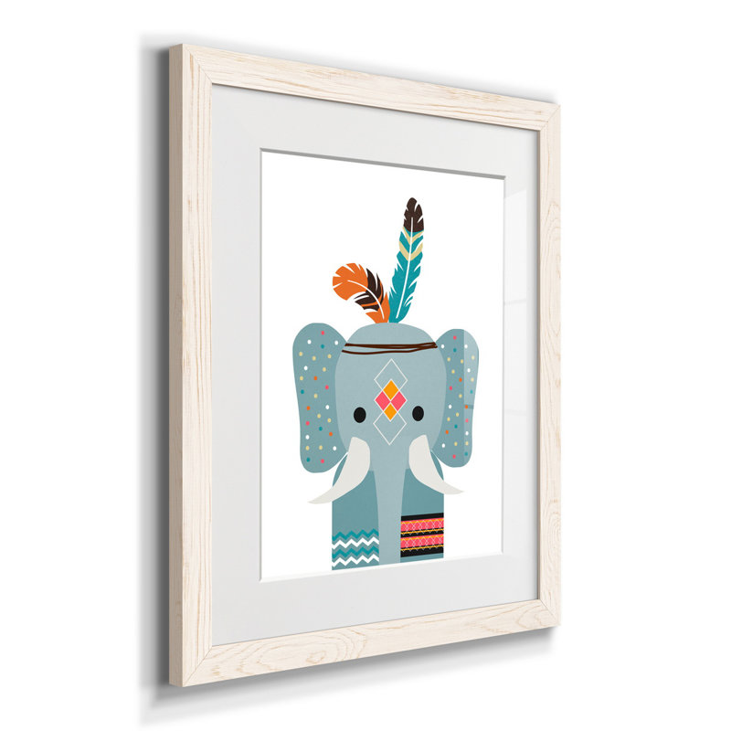 Boho Elephant - Reproduction d'art graphique encadré, H 24 po x l 18 po x P 1,5 po, Papier encadré blanc, Blanc