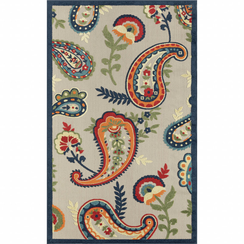 Hegg Floral Paisley High-Low Power Loomed Indoor/Outdoor Area Rug, Rectangle 3'6" x 5'6"