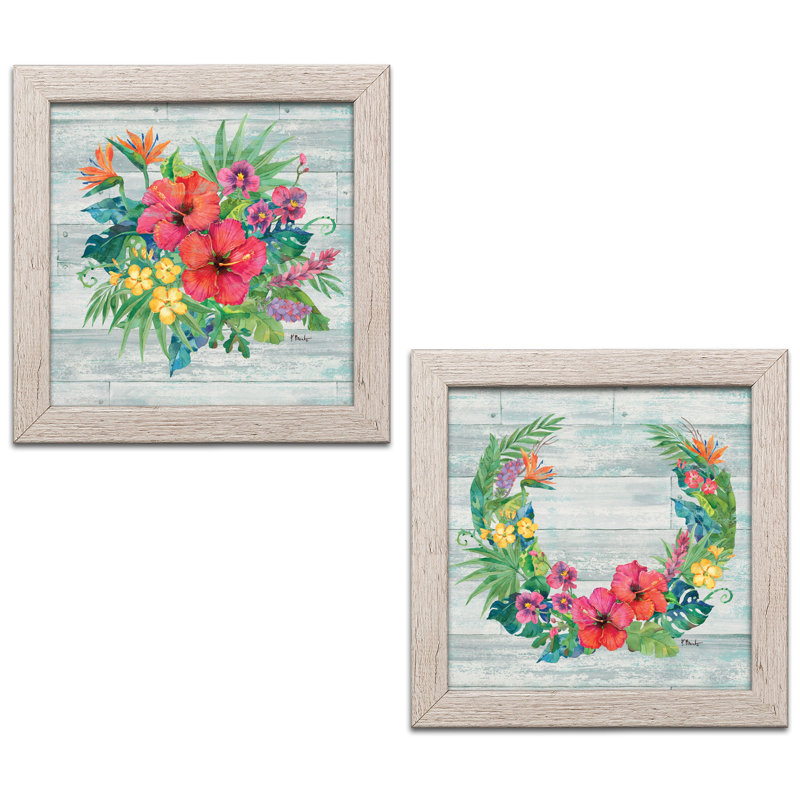 «Floral Décor Colorful Bird of Paradise, Hibiscus, and Pansy Flower Ring and Bouquet» par Paul Brent - ensemble de 2 impressions