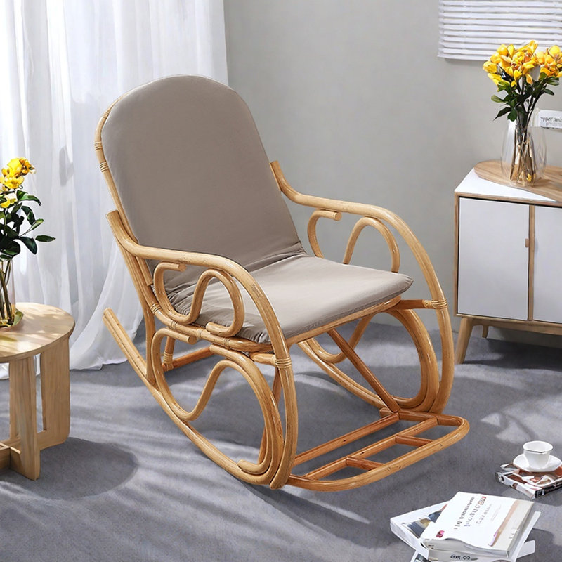 Chaise berçante en bois massif et rotin Balcon Casual
