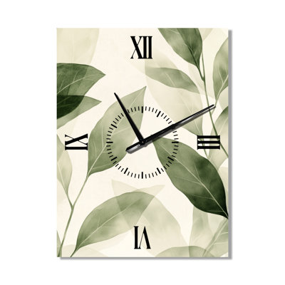 Feuilles de sauge douces II - Horloge murale botanique en métal ivoire