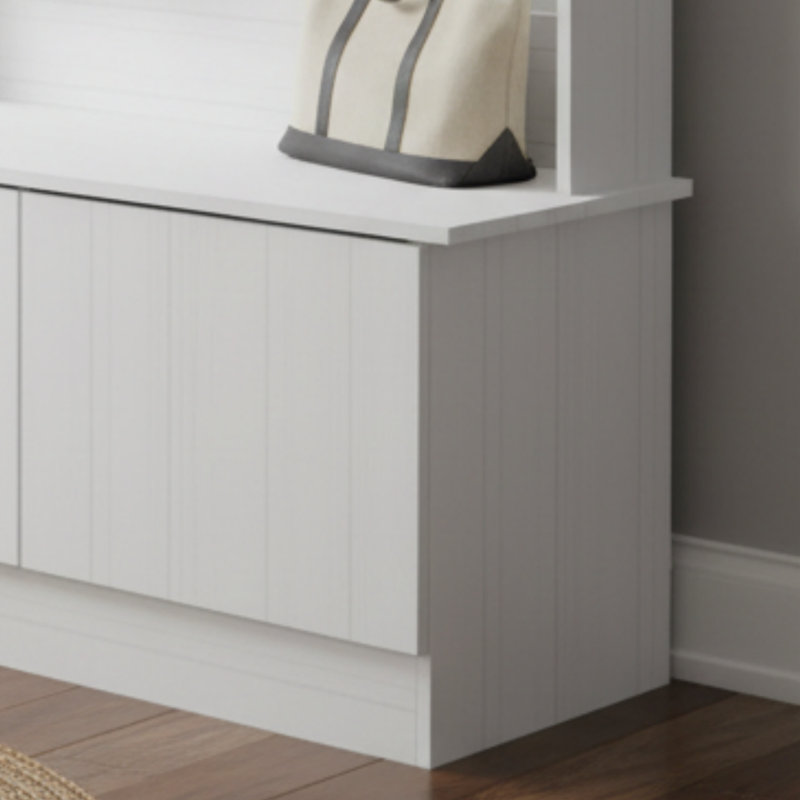 Classic Multi-Use Coat Rack With Bench, White, Built-In Seating & Abundant Storage, White