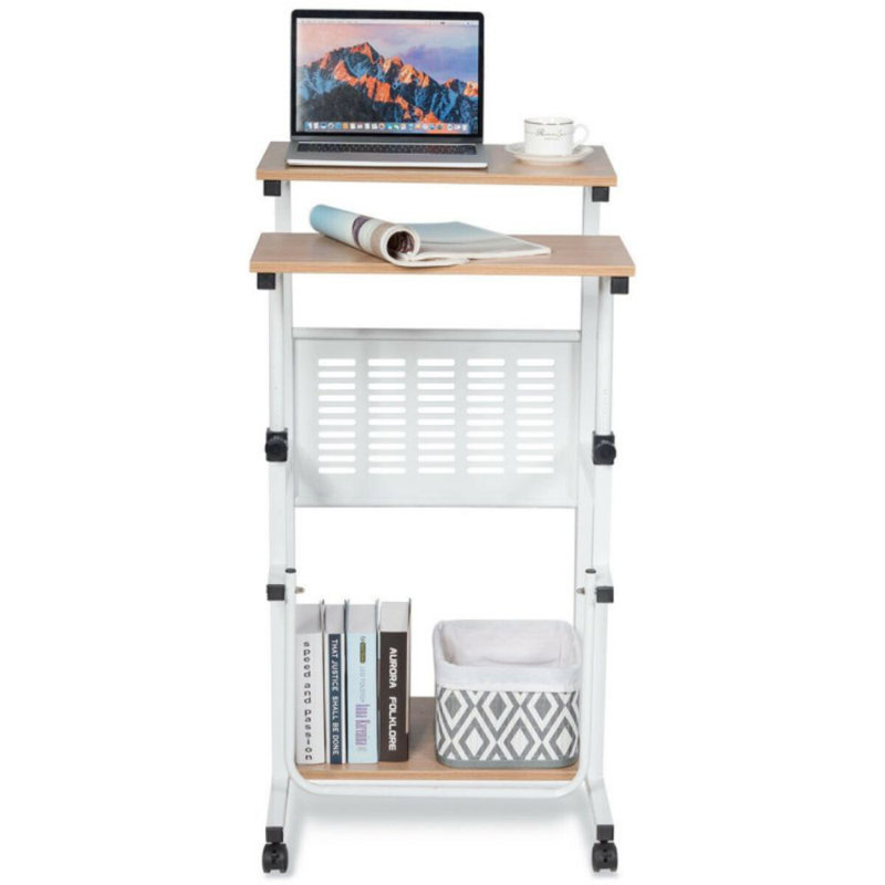 Height Adjustable Mobile Computer Stand-Up Desk With 2 Modes