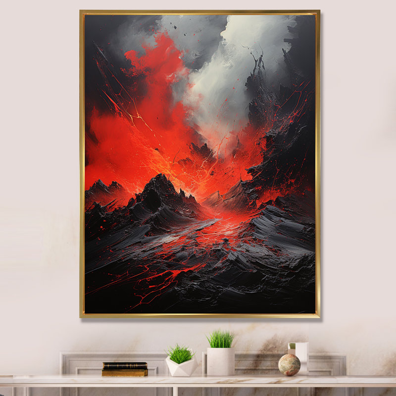 «Volcano Volcanic Explosion II», reproduction sur toile, H 32 po x l 16 po x P 1 po, Cadre flottant doré
