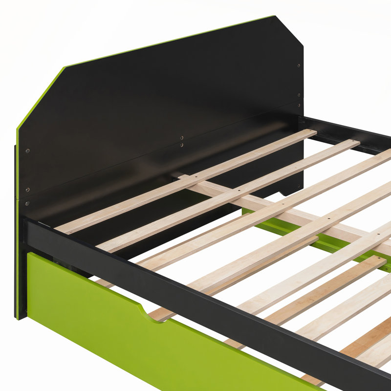 Lit de jour en bois pleine grandeur avec lit gigogne simple, bureau et chargement USB pour une vie moderne et peu encombrante