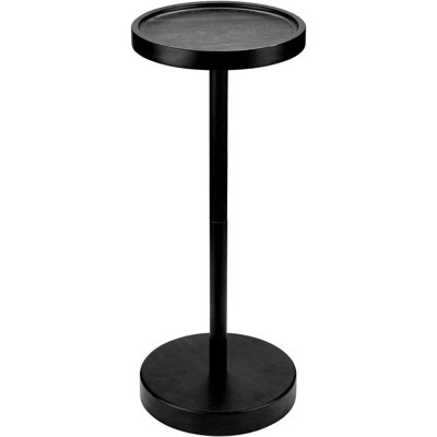 Table de bout à piédestal en bois massif noir, petite table ronde Martini