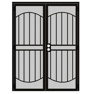  Security Screen Door – Perforated Mesh Steel with Rust-Resistant Finish and Dual-Bore, Reversible French Door in Black 