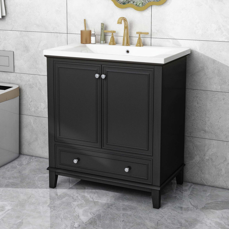 Meuble-lavabo 30 po avec lavabo, Noir, noir, noir, noir