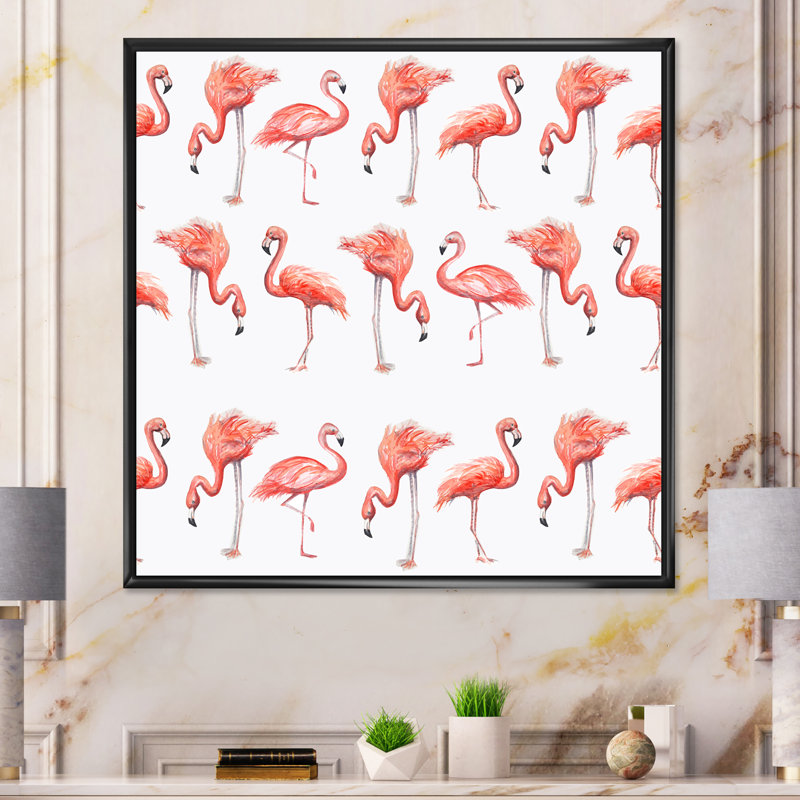 Flamant rose, croquis, H 30 po x l 30 po x P 1 po, Cadre flottant noir