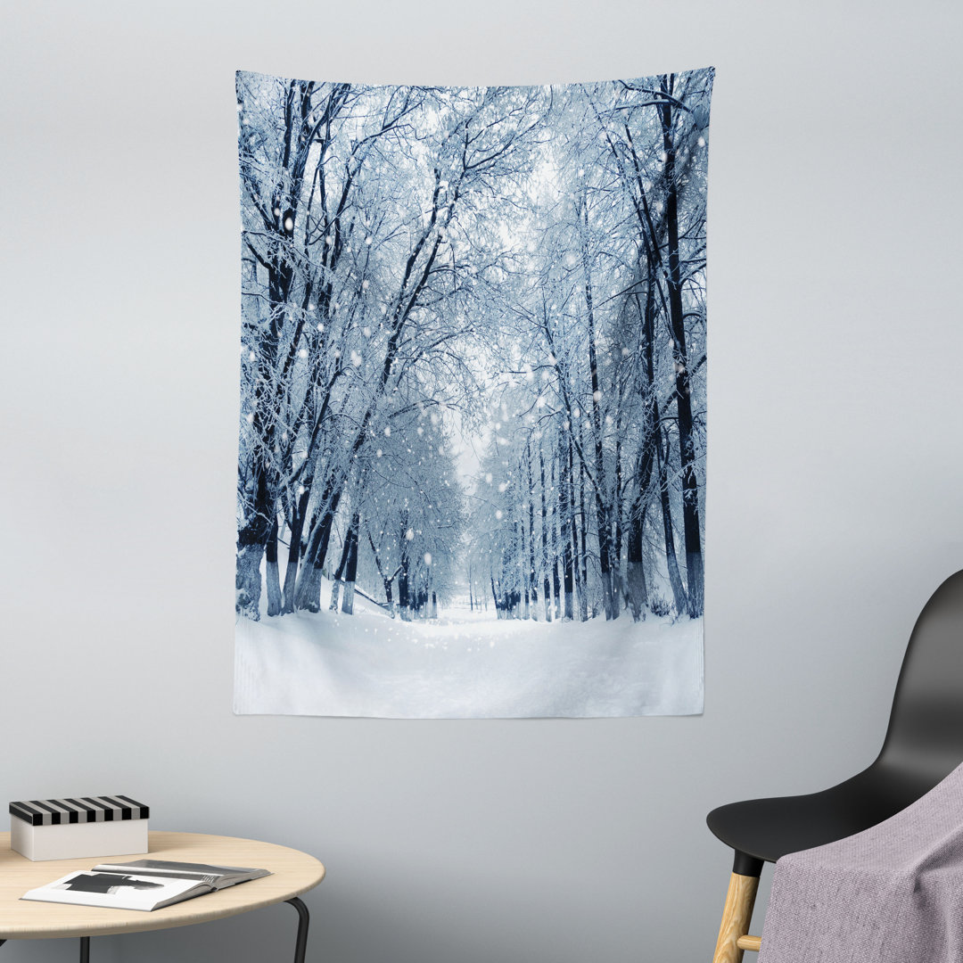 Wandteppich, Wildlife Snowy Trees, WeiÃŸ Schwarz und Grau