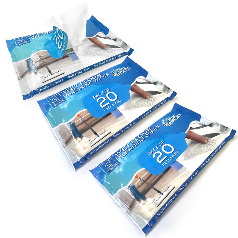 Wet  Floor Cleaning Wipes Universal Resealable Disposable Mop Refills - Pack of 60