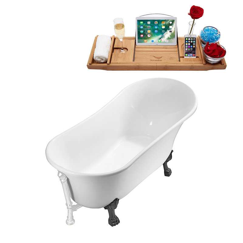 66.9'' x 31.5'' Soaking Acrylic Bathtub, Glossy White, Brushed Gun Metal