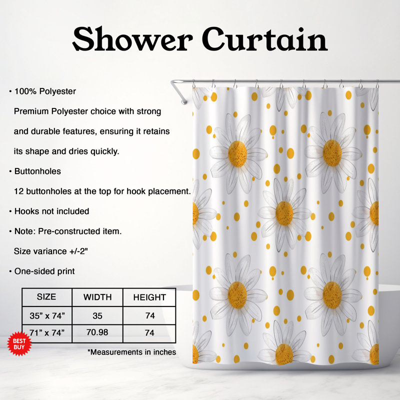 Rideau de douche Daisy, H 74 po x l 71 po