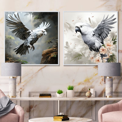 Perroquet gris en vol I - ensemble de 2 impressions sur toile perroquet