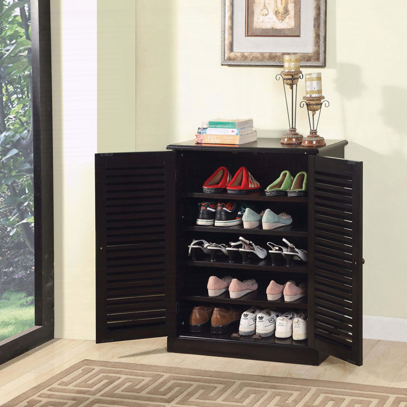 Armoire à chaussures transitionnelle avec portes à persiennes et 5 tablettes réglables - espresso
