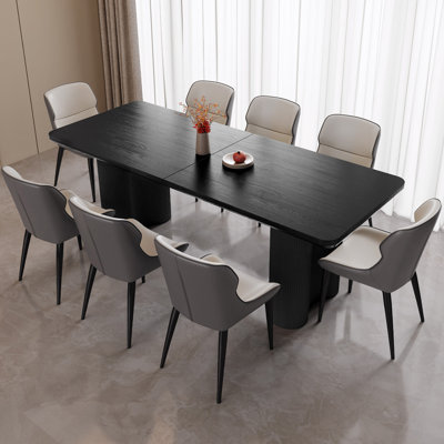Ensemble de table de salle à manger 78,97 "moderne noir rectangulaire avec 8 chaises pour la cuisine, le bar et le salon