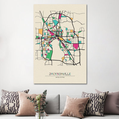 Jacksonville, Florida Map by Ayse Deniz Akerman - Wrapped Canvas Gallery-Wrapped Canvas Giclée