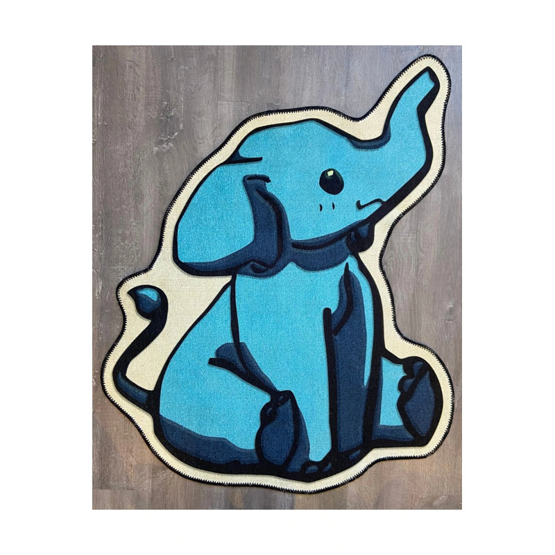Blue Carpet With Elephant Figures, Novelty 4' x 5'