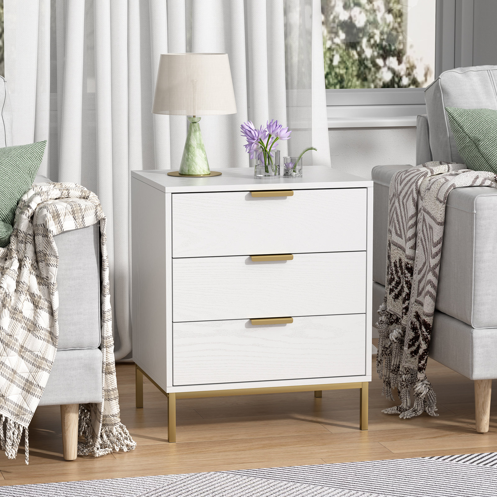 Mercer41 White 3 Drawer Nightstand &amp; Reviews | Wayfair