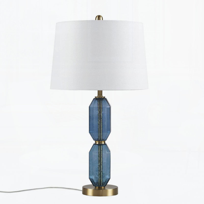 Lampe de table facettée en verre bleu