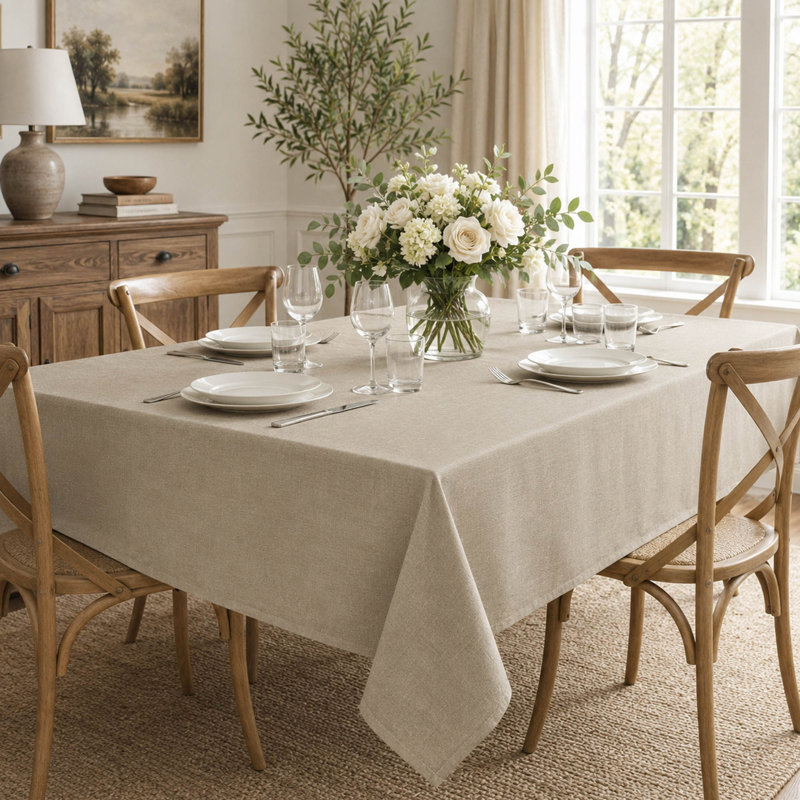 Taupe Linen-Textured Rectangular Tablecloth 60'' x 120''