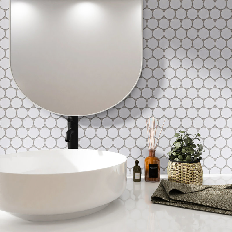 Porcetile 1.97 in. x 1.97 in. Penny Matte Porcelain Mosaic Wall and Floor Tile, White