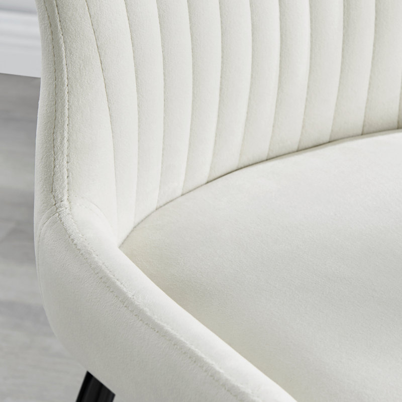 Illman Luxury Velvet Upholstered Dining Chair - Elegant Modern Deco Style, Cream, Black