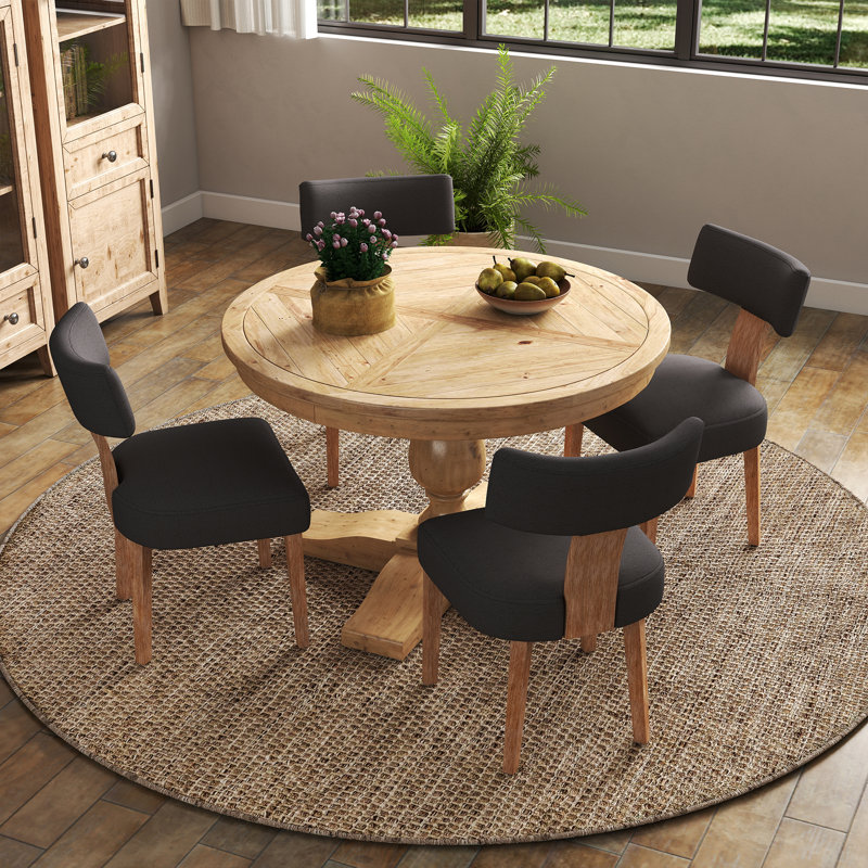 5-Piece Dining Set Mid-Century Modern Wooden Table & Upholstered Chair Set For Home, Kitchen, Dining Room, Charcoal/Brown