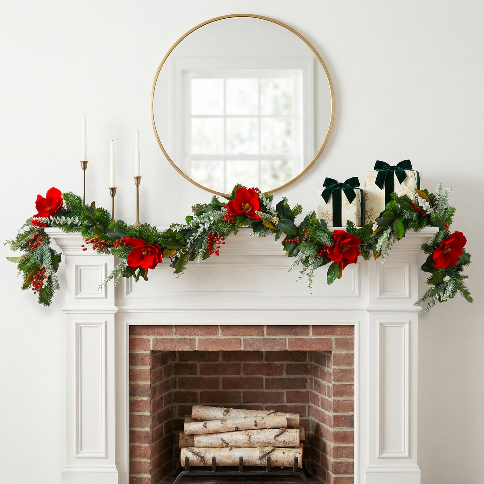 9' Holiday Garland with Magnolias, Eucalyptus and Berries