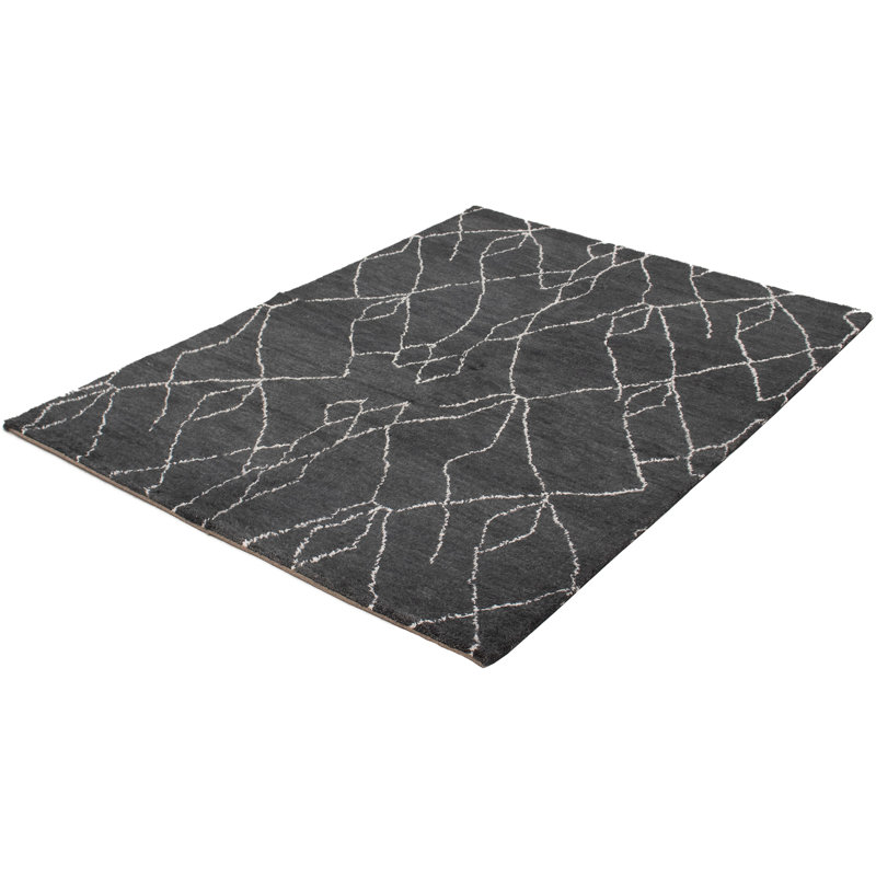 Tapis unique en laine noué à la main gris foncé de 6 pi 4 po x 9 pi Theodora