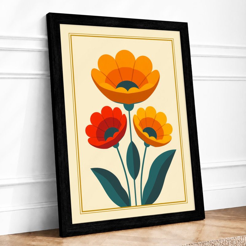 Folk Flowers Botanical - Framed Print, A1 - 84.1 x 59.4 cm, Black