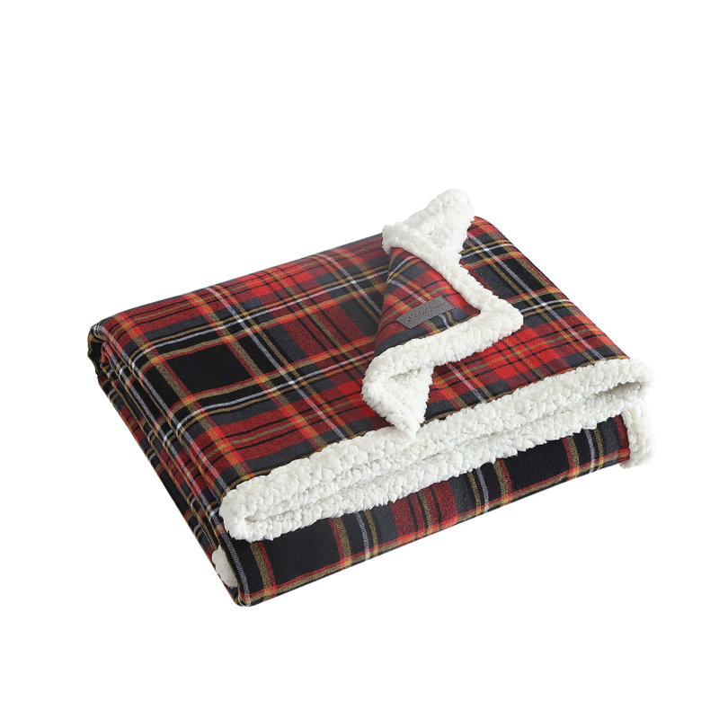 Jeté en flanelle et sherpa imprimé Eddie Bauer, Montagne tartan rouge