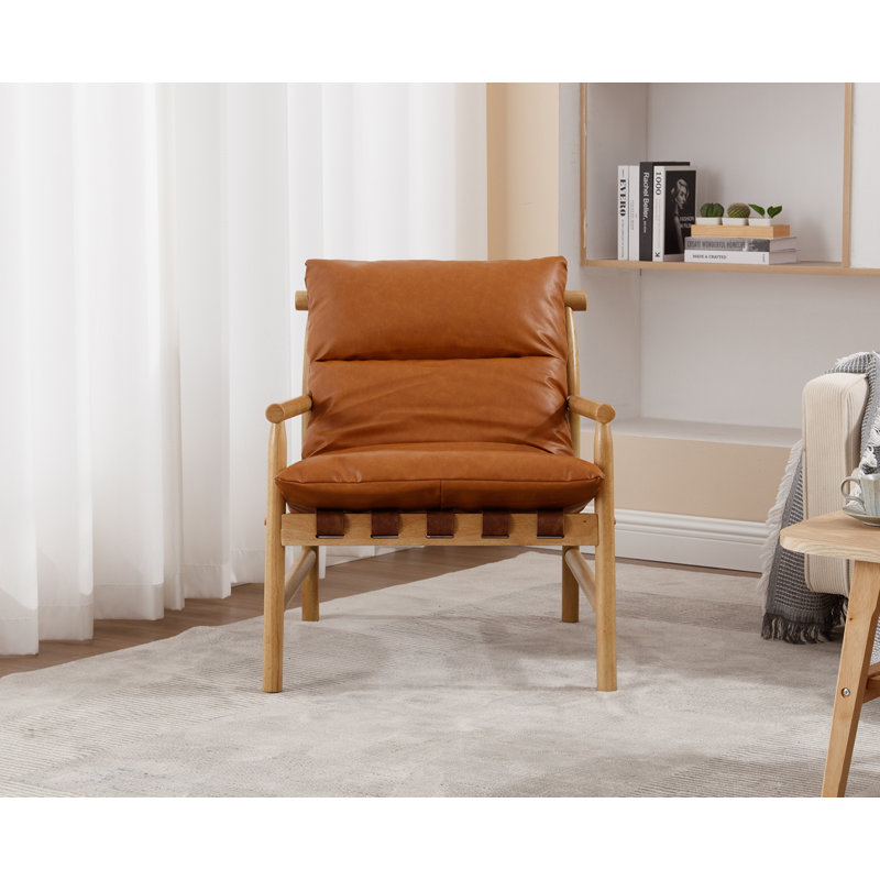 Upholstered Armchair, Brown, Natural Wood