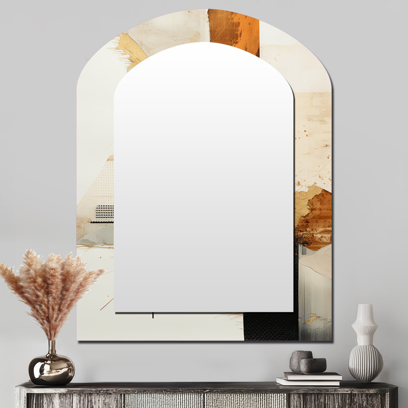 Gold and Grey Sunset Collage IV - Abstract Collages Arch Large Mirror, Modern Asymmetrical Unique Wall Mirror Decor, Printed Metal Art