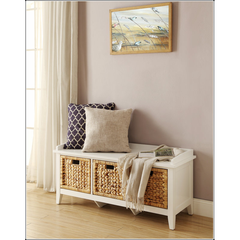 Banc Flavius en rotin et blanc avec rangement Design simple, confortable et durable, banc multifonctionnel