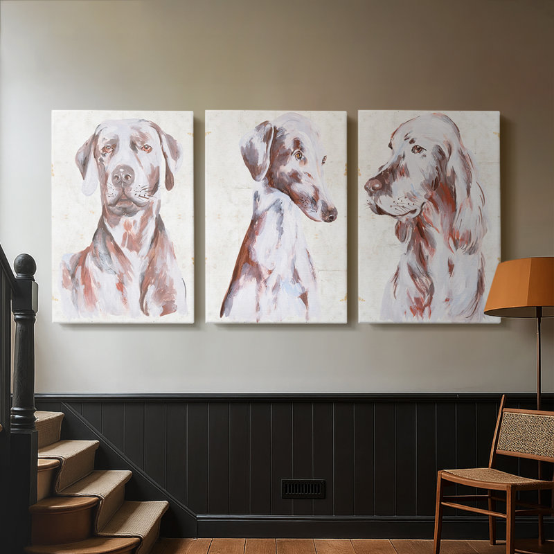 Chien assis I - toile tendue sur mesure - 3 pièces, H 12 po x l 24 po
