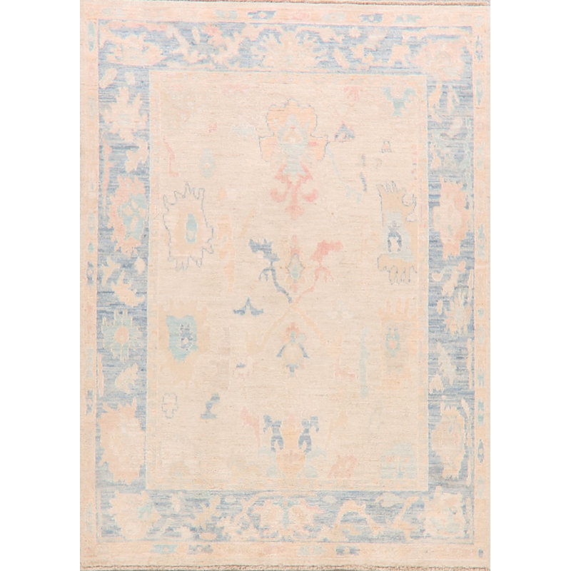 Tapis unique en laine noué à la main Oushak nouvel âge de 5 pi x 6 pi 10 po beige Awen