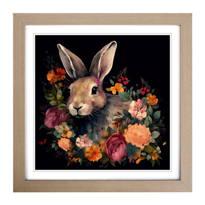 Rabbit Floral - Single Picture Frame Print on Wood