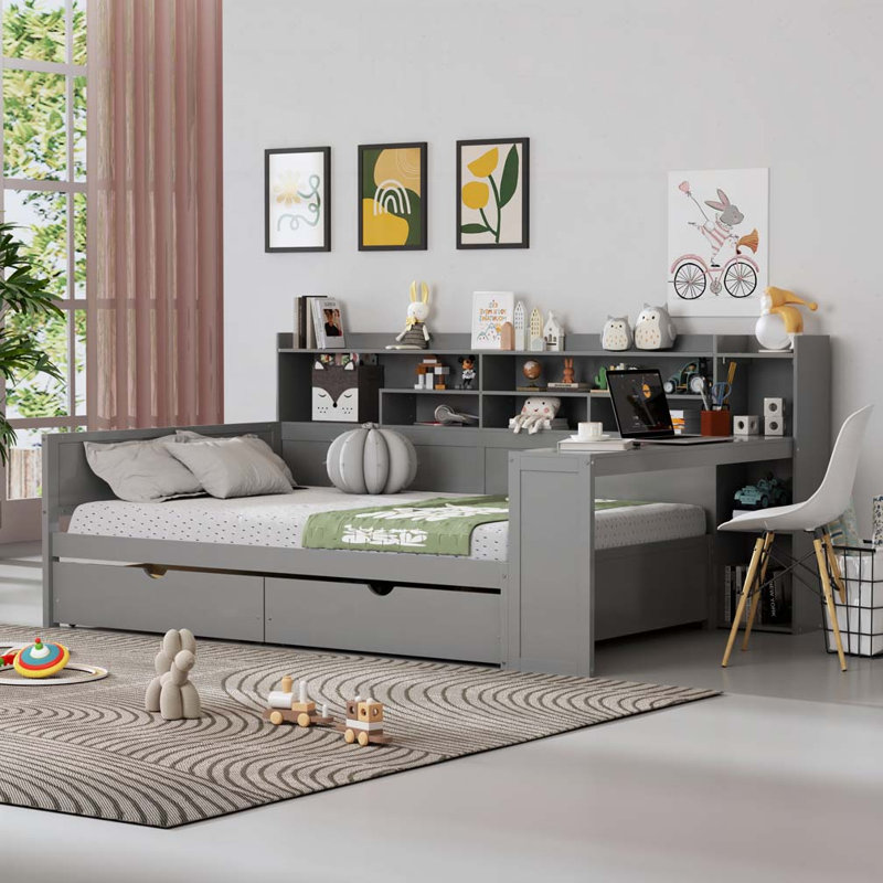 2-Drawers Storage Daybed, Gray, Full/Double