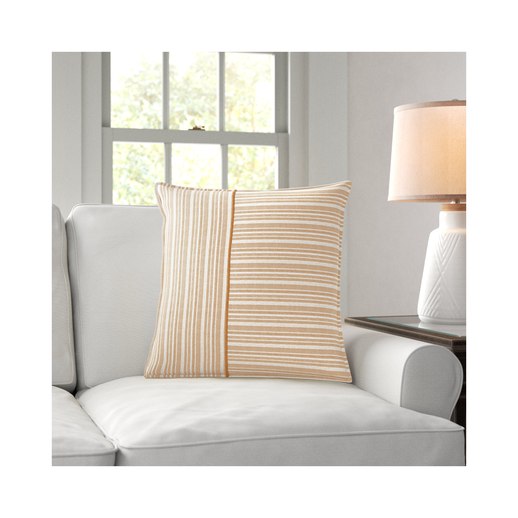 Berthe Striped Cotton Throw Pillow, Natural