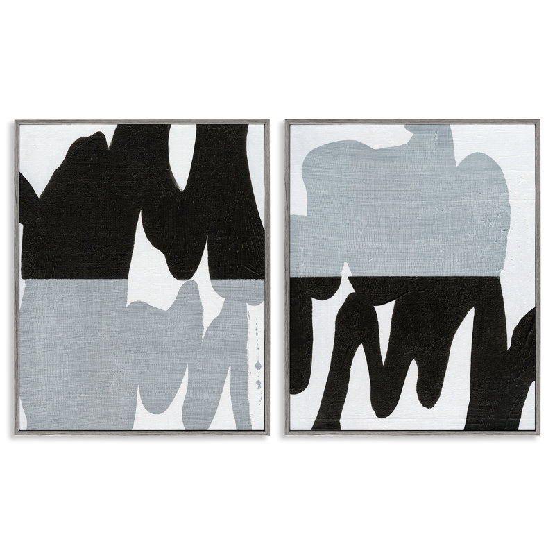 "Veiled" noir et blanc abstrait, ensemble de 2 estampes numériques encadrées par Jodi Fuchs, H 14 po x l 11 po