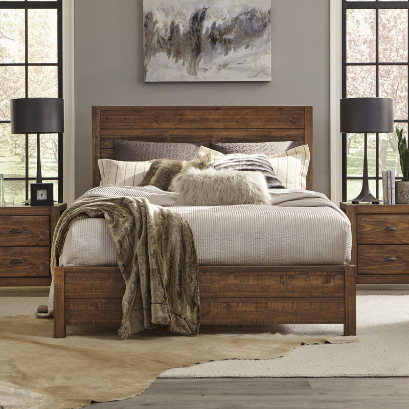 Montauk Solid Wood Bedroom Set, Rustic Walnut, King, 3 Pcs: Bed, 2 Nightstands