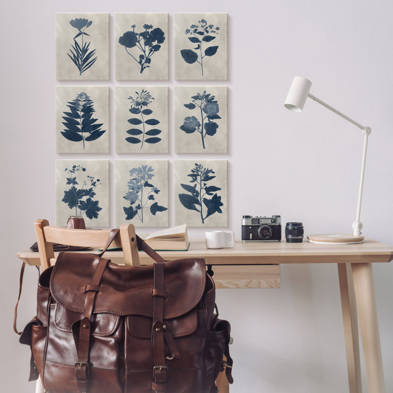 «Beautiful Botanical Silhouette Floral Plants Design» par Vision Studio - ensemble de 9 impressions sur toile, Toile tendue