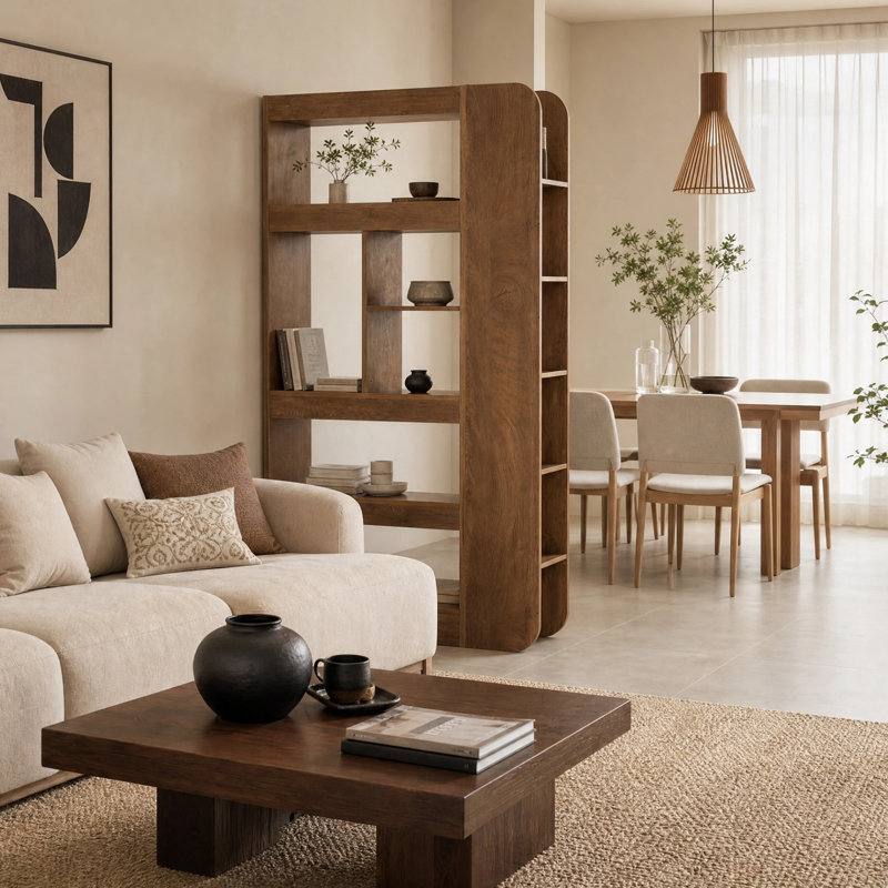Cloison de 71 po en bois avec tablettes de rangement ouvertes, Brown