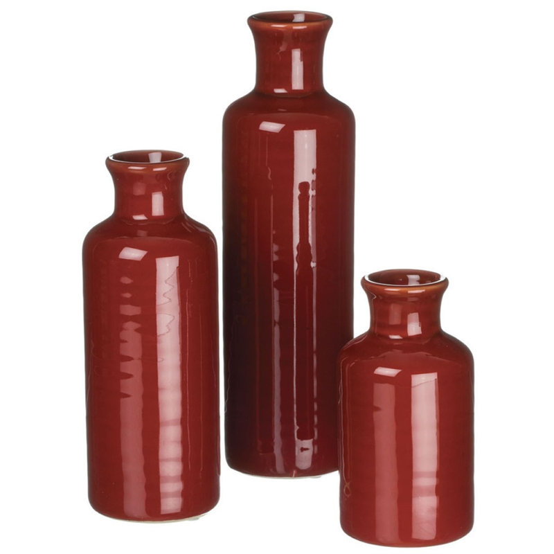 Red Ceramic Bottle Vase Set in Three Sizes