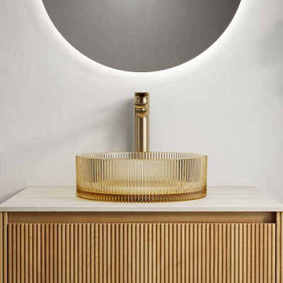 Lavabo de salle de bain rond 14 "en cristal clair sans robinet 14"